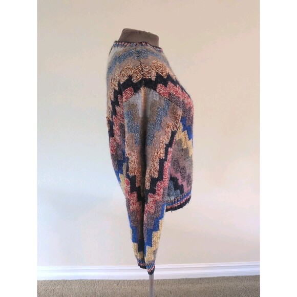 Hand Knit Sweater Crazy Quilt Intarsia Artsy Chevron Size Med Kilim Geometric - Picture 2 of 8